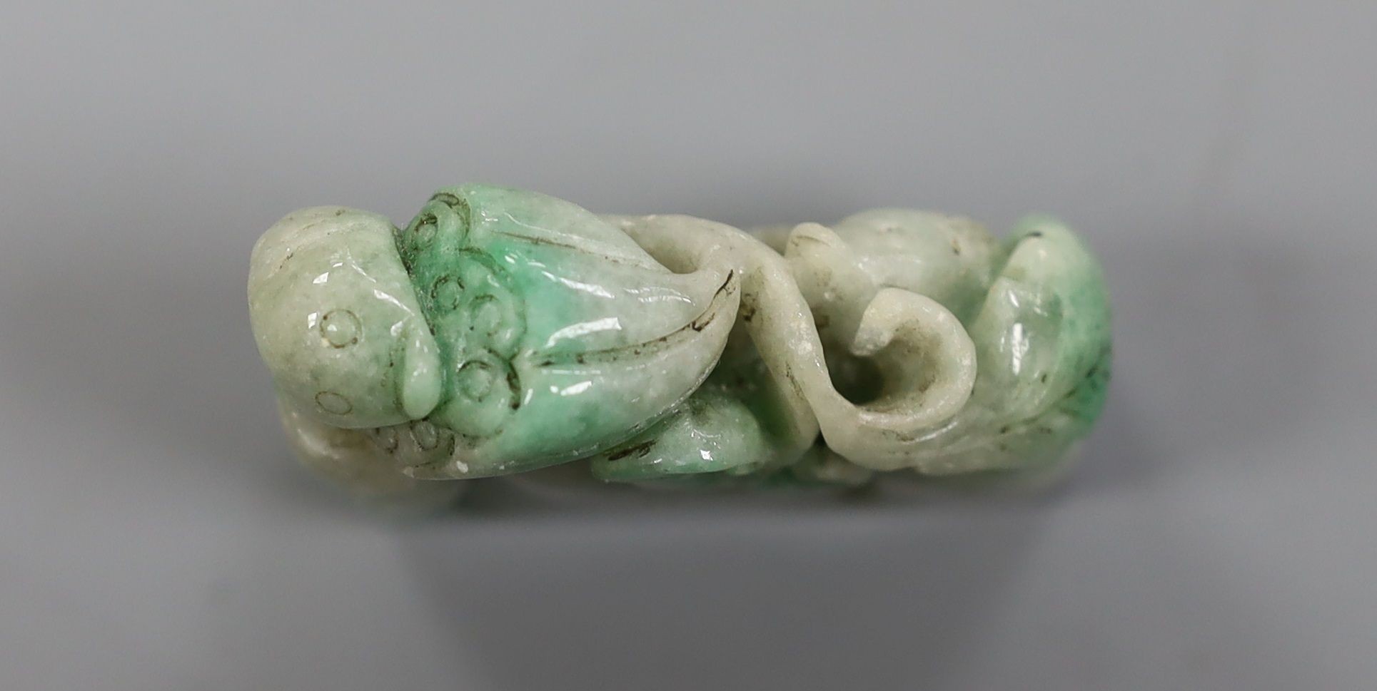 A Chinese jadeite fish and lotus carving 5.5cm